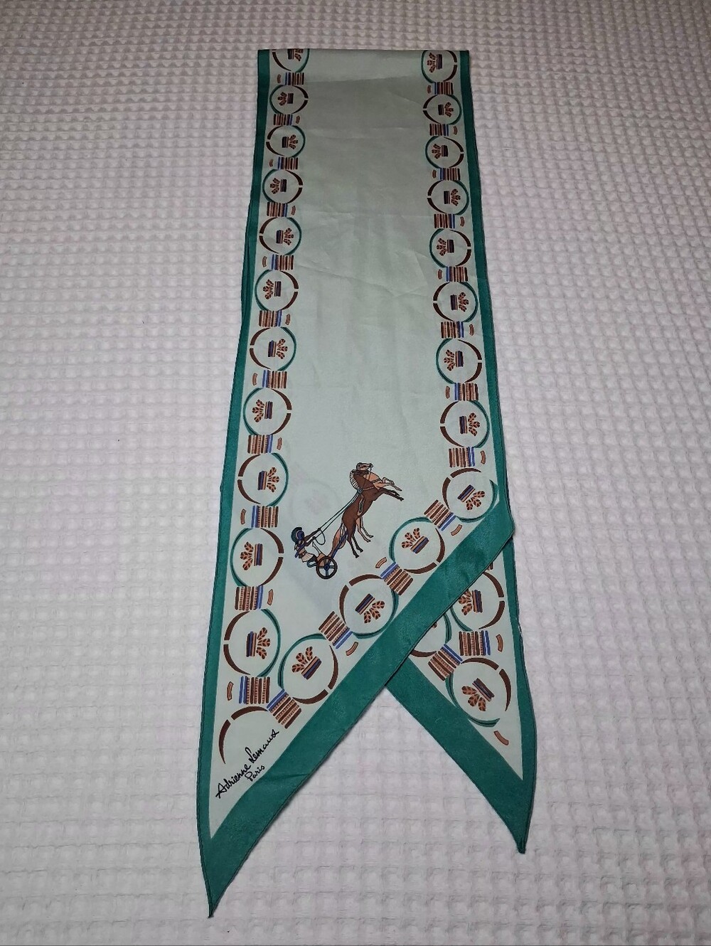 Vintage Adrienne Lemaux Silk Scarf Greens/Brown Chariot Driver